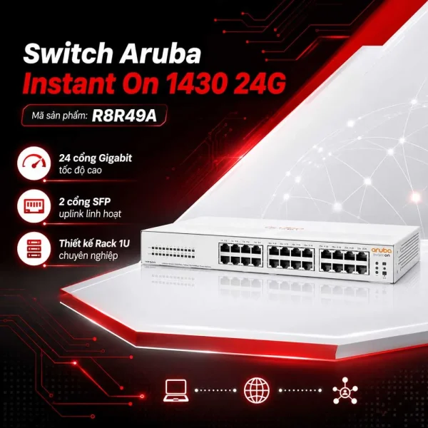 Thiết bị chuyển mạch Aruba R8R49A Instant On 1430 24G