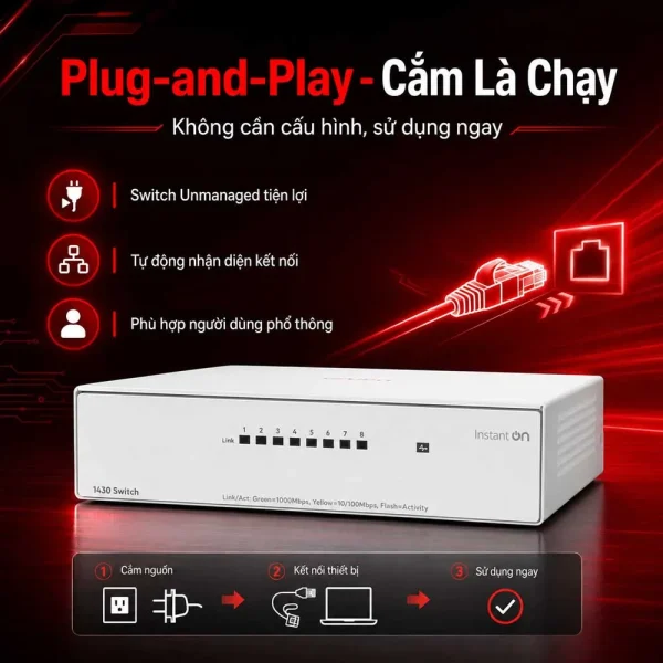 Thiết bị chuyển mạch Aruba Instant On 1430 8G – R8R45A