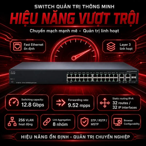 Switch chia mạng Cisco SF300-24 24Port 10/100Mbps