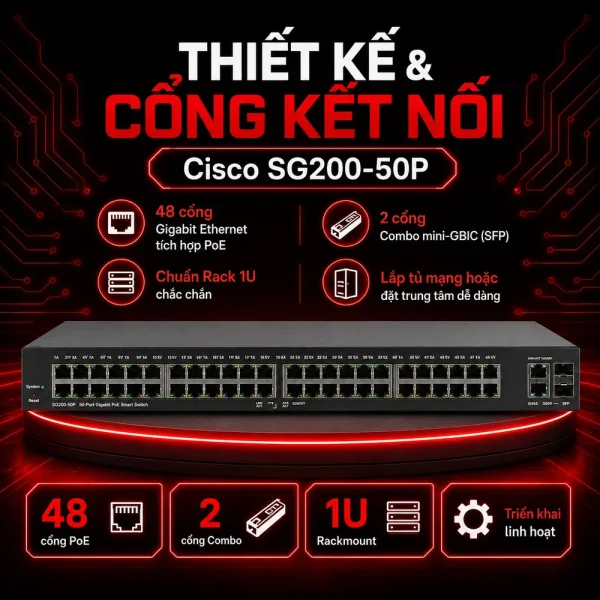 Switch PoE Cisco SG200-50P 50Port 10/100/1000Mbps