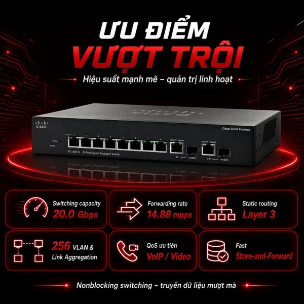 Switch chia mạng Cisco SG300-10 10Port 10/100/1000Mbps