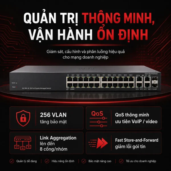 Switch chia mạng Cisco SG300-28 28Port 10/100/1000Mbps