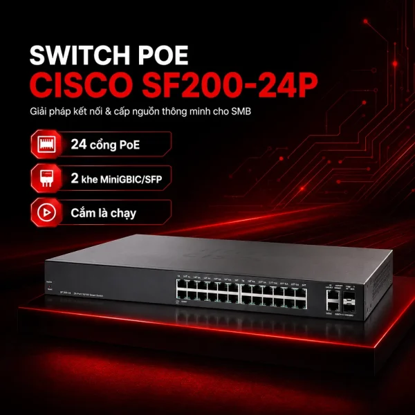 Switch chia mạng PoE Cisco 24port 10/100Mbps SF200-24P