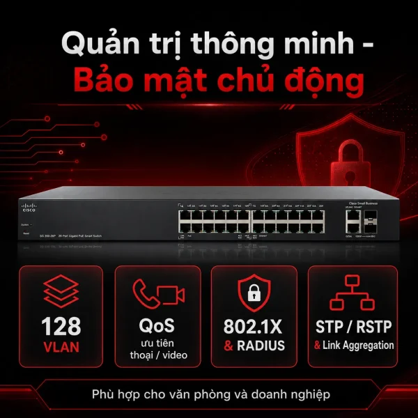 Switch chia mạng PoE Cisco 26Port 10/100/1000Mbps SG200-26P