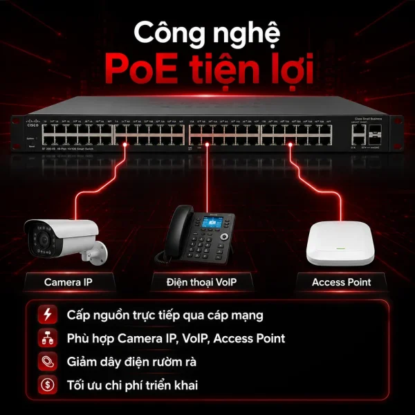 Switch chia mạng Cisco SF200-48P 48Port 10/100Mbps