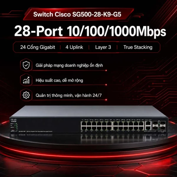 Switch chia mạng Cisco 28Port 10/100/1000Mbps – SG500-28-K9-G5