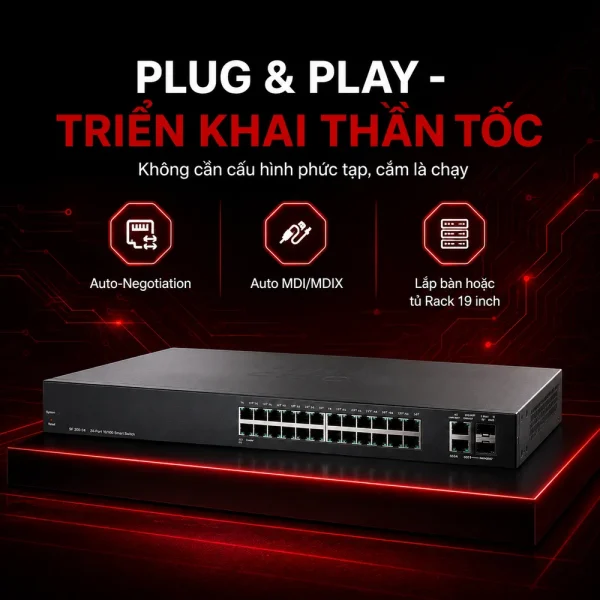 Switch chia mạng PoE Cisco 24port 10/100Mbps SF200-24P