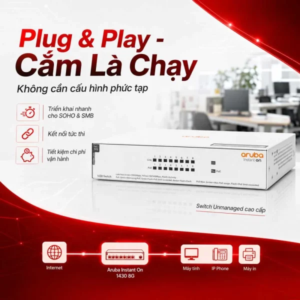 Thiết bị chuyển mạch Aruba Instant On 1430 8G – R8R46A