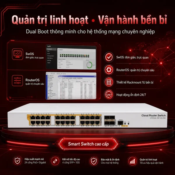Switch chia mạng Mikrotik CRS328-24P-4S+RM