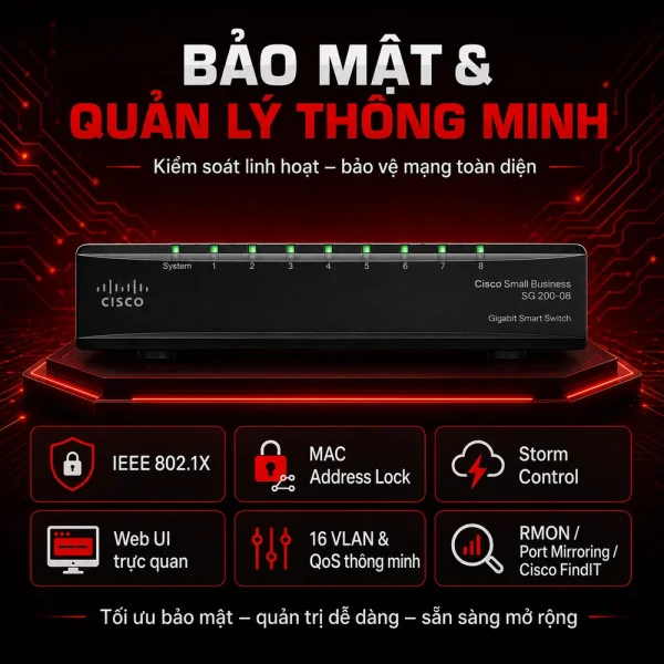 Switch chia mạng Cisco 8Port 10/100/1000Mbps SG200-08