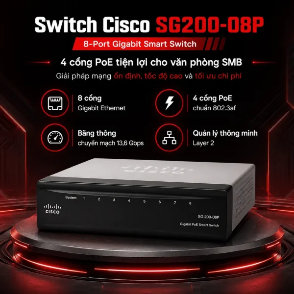 Switch chia mạng Cisco 8Port 10/100/1000Mbps SG200-08P