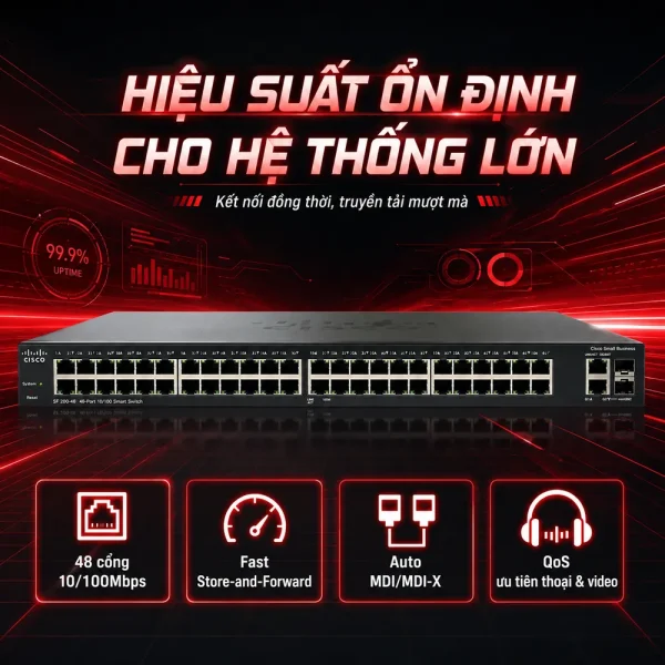 Switch chia mạng Cisco SF200-48P 48Port 10/100Mbps
