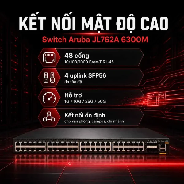 Switch Aruba JL762A 6300M 48 cổng 1Gbps Base-T , + 4 SFP56
