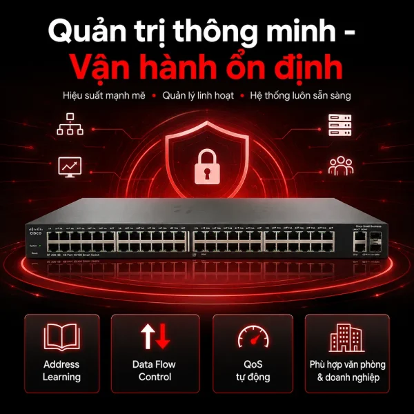 Switch chia mạng Cisco SF200-48P 48Port 10/100Mbps