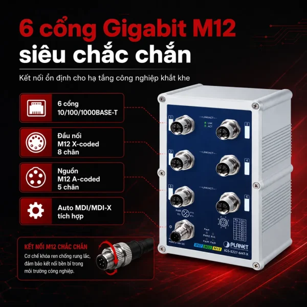 Switch Planet IGS-5227-6MT-X – 6×10/100/1000T M12, IP67
