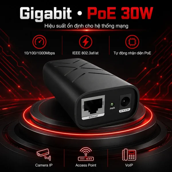 Bộ cấp PoE Gigabit UPCOM PI201-DC DC12-36V