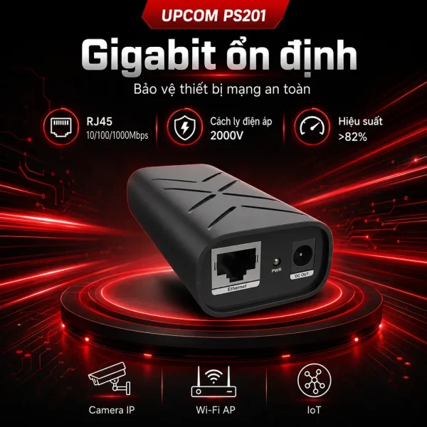 Bộ chia Gigabit PD PoE UPCOM PS201, cách ly 2000V