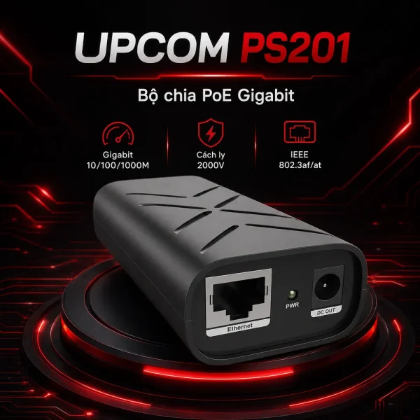 Bộ chia Gigabit PD PoE UPCOM PS201, cách ly 2000V