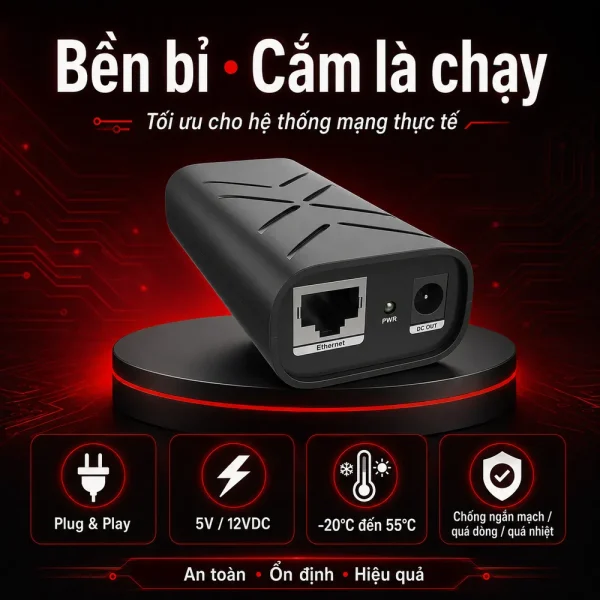 Bộ chia Gigabit PD PoE UPCOM PS201, cách ly 2000V