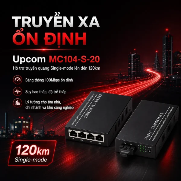 Bộ chuyển đổi quang điện Upcom MC104-S-20 4×10/100M Base-T(X)+1x100M FX