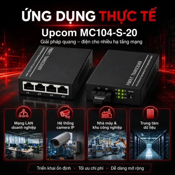 Bộ chuyển đổi quang điện Upcom MC104-S-20 4×10/100M Base-T(X)+1x100M FX