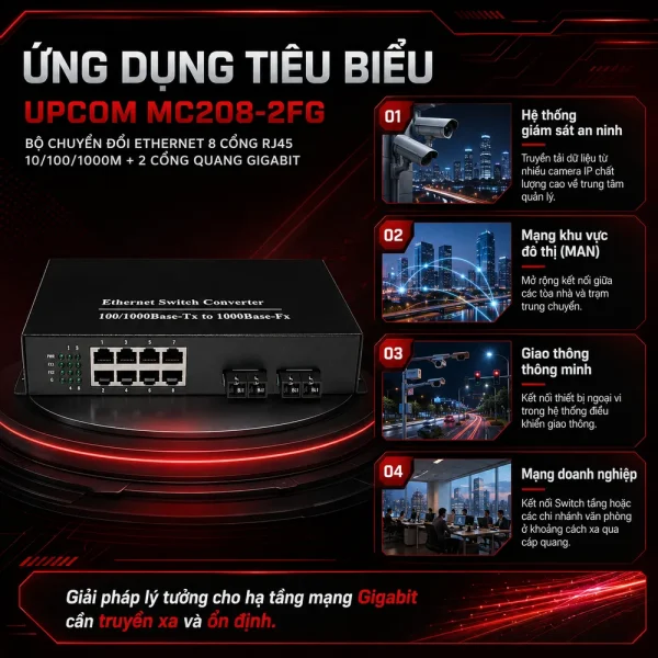 Bộ chuyển đổi quang điện UPCOM MC208-2FG 8 cổng Ethernet