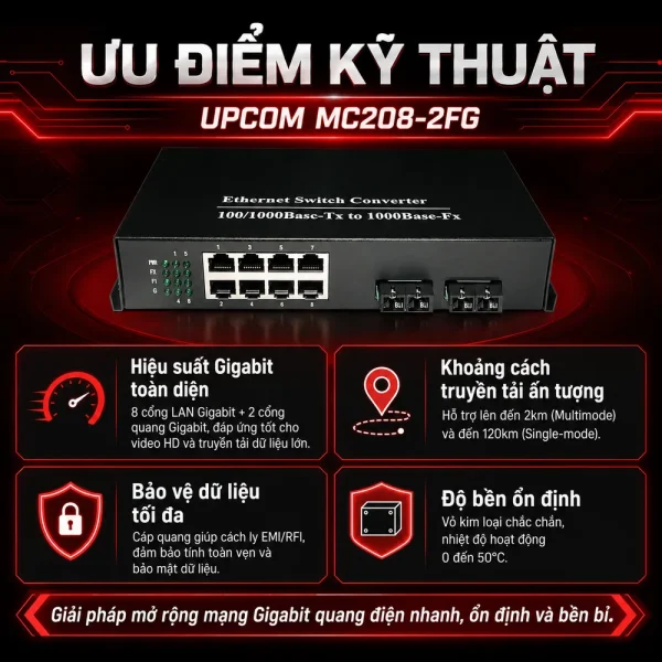 Bộ chuyển đổi quang điện UPCOM MC208-2FG 8 cổng Ethernet