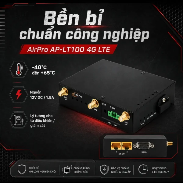 Bộ định tuyến AirPro AP-LT100 công nghiệp 4G LTE với 1WAN/1LAN Gigabit