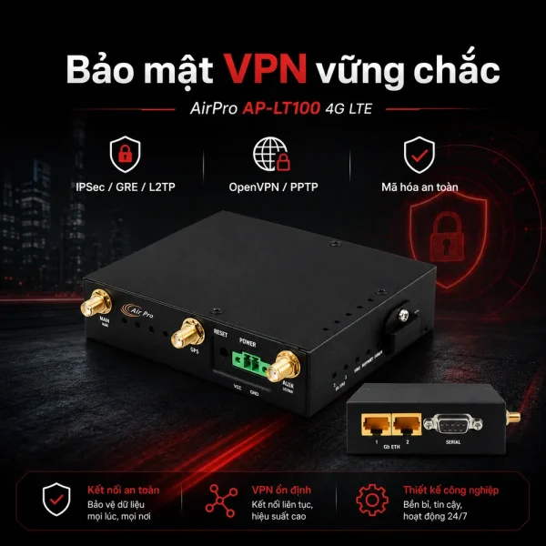 Bộ định tuyến AirPro AP-LT100 công nghiệp 4G LTE với 1WAN/1LAN Gigabit