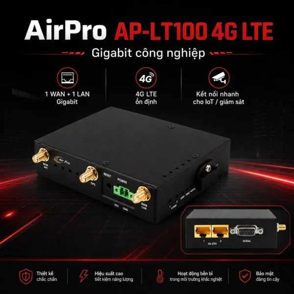 Bộ định tuyến AirPro AP-LT100 công nghiệp 4G LTE với 1WAN/1LAN Gigabit