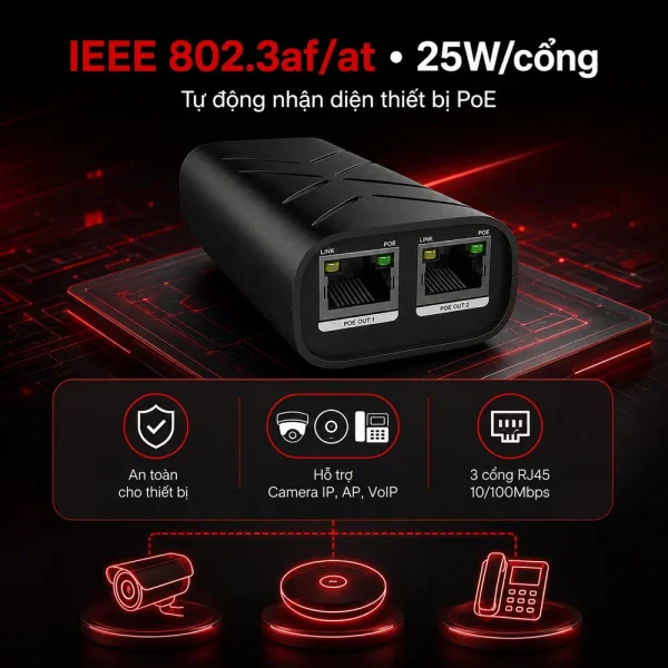 Bộ mở rộng PoE 3 cổng 10/100M UPCOM PE101