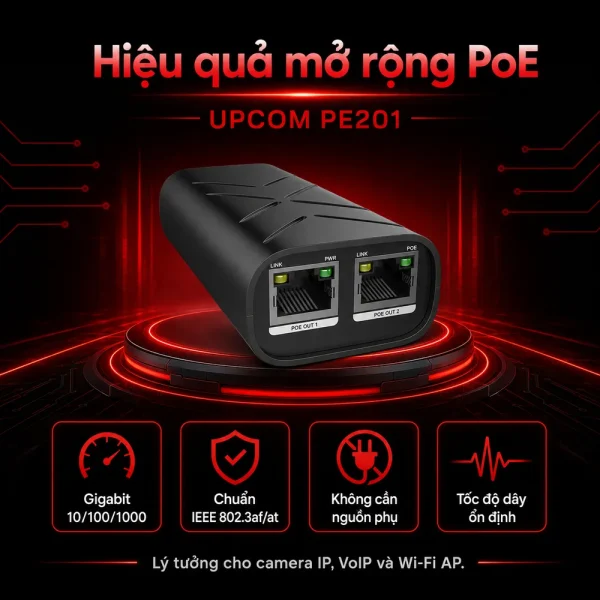 Bộ Mở Rộng PoE 3 Cổng Gigabit UPCOM PE201