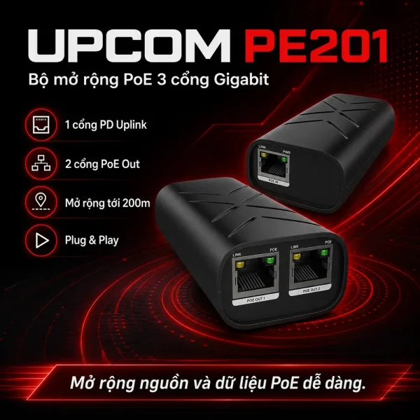 Bộ Mở Rộng PoE 3 Cổng Gigabit UPCOM PE201