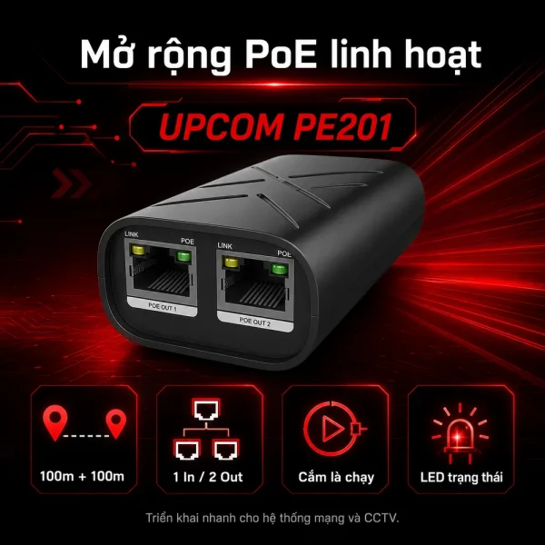 Bộ Mở Rộng PoE 3 Cổng Gigabit UPCOM PE201
