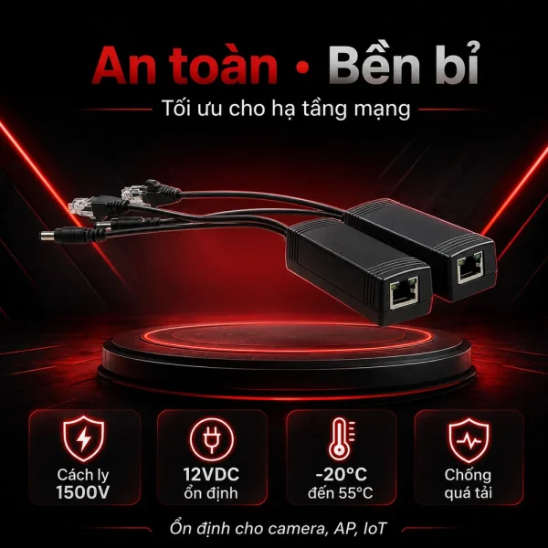 Cáp chia PoE 10/100M UPCOM PS101P – cách ly điện áp 1500V