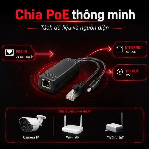 Cáp chia PoE 10/100M UPCOM PS101P – cách ly điện áp 1500V