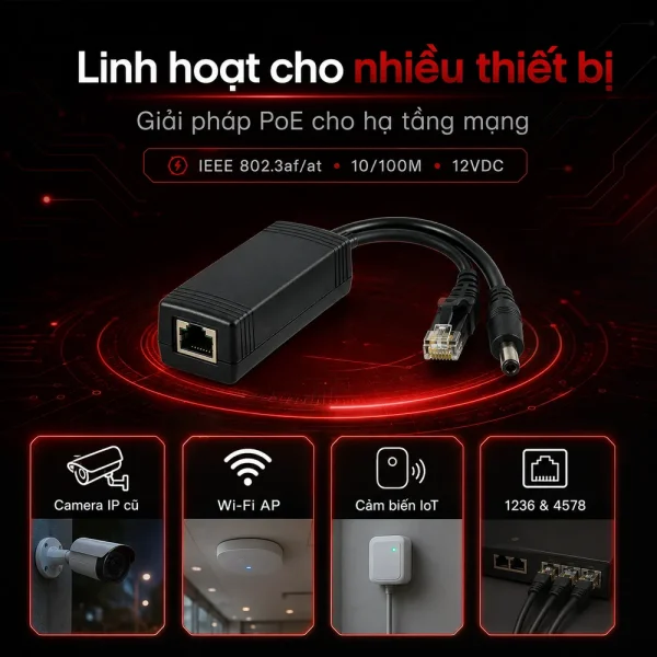 Cáp chia PoE 10/100M UPCOM PS101P – cách ly điện áp 1500V
