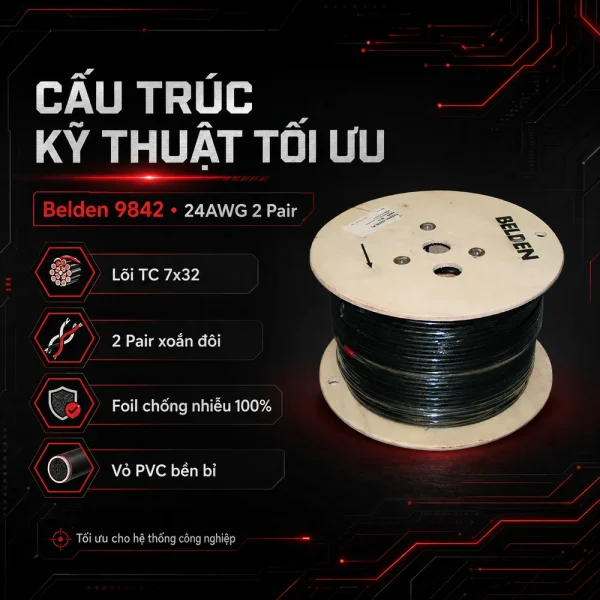 Cáp điều khiển Belden 24AWG 2 Pair 9842