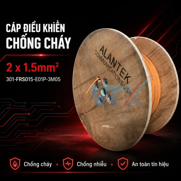 Cáp Điều Khiển Chống Cháy Alantek 2×1.5mm2 301-FRS015-E01P-3M05
