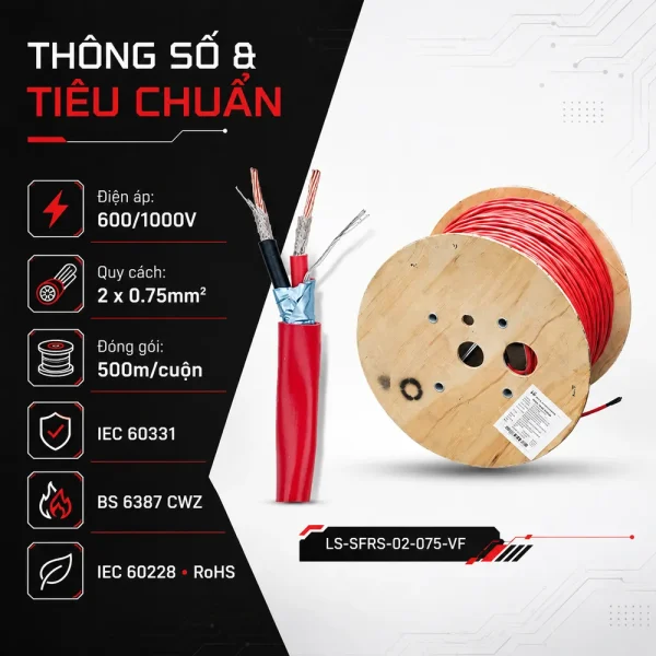 Cáp tín hiệu chống cháy, chống nhiễu LS 2X0.75 LS-SFRS-02-075-VF