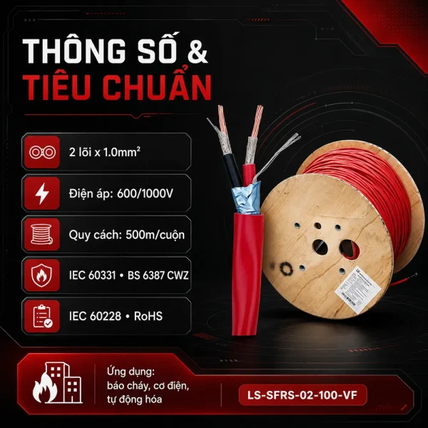 Cáp tín hiệu chống cháy, chống nhiễu LS 2×1.0 LS-SFRS-02-100-VF