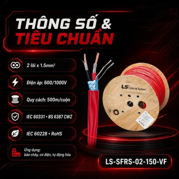 Cáp tín hiệu chống cháy, chống nhiễu LS 2×1.5 LS-SFRS-02-150-VF