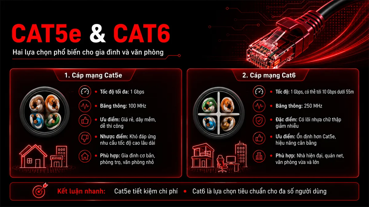 phân biệt cáp mạng cat5 cat6 cat7
