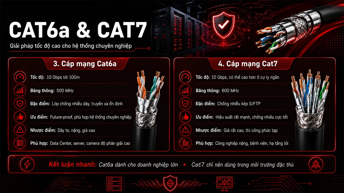 phân biệt cáp mạng cat5 cat6 cat7