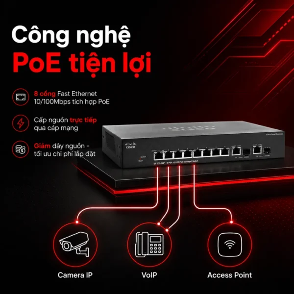 Switch chia mạng PoE Cisco SF302-08P 8Port 10/100Mbps