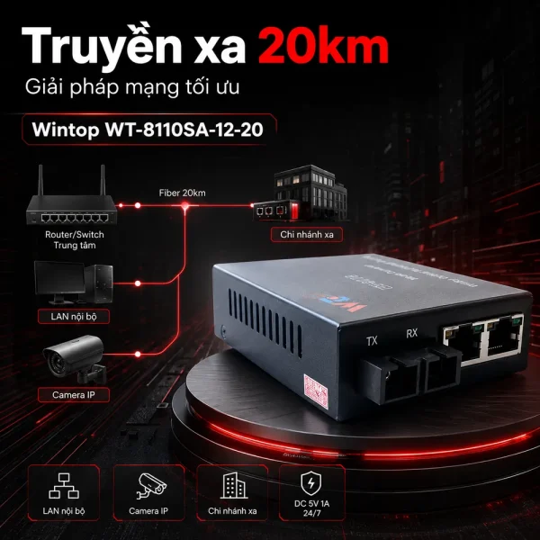 Converter quang WINTOP Model WT-8110SA-12-20