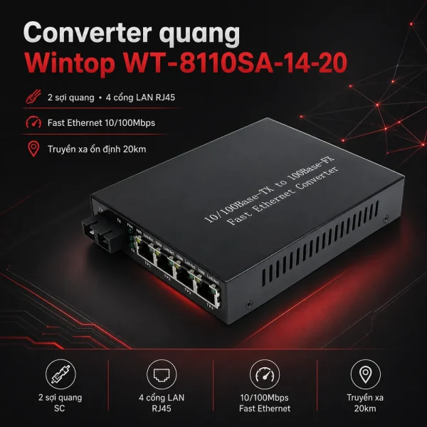 Converter quang WINTOP Model WT-8110SA-14-20