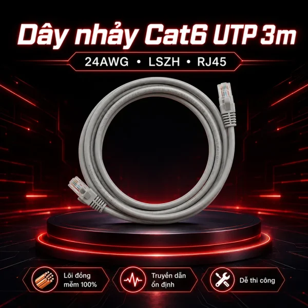 Dây nhảy mạng Cat6 UTP Hosiwell 24AWG LSZH 10105-3.0 3 mét