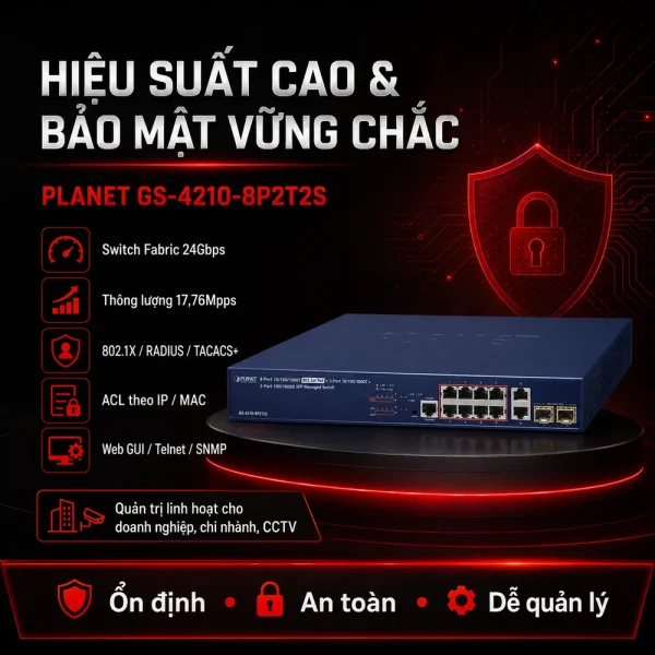 GS-4210-8P2T2S Switch quản lý 10 x 1G + 2x 1G mini-GBIC / SFP