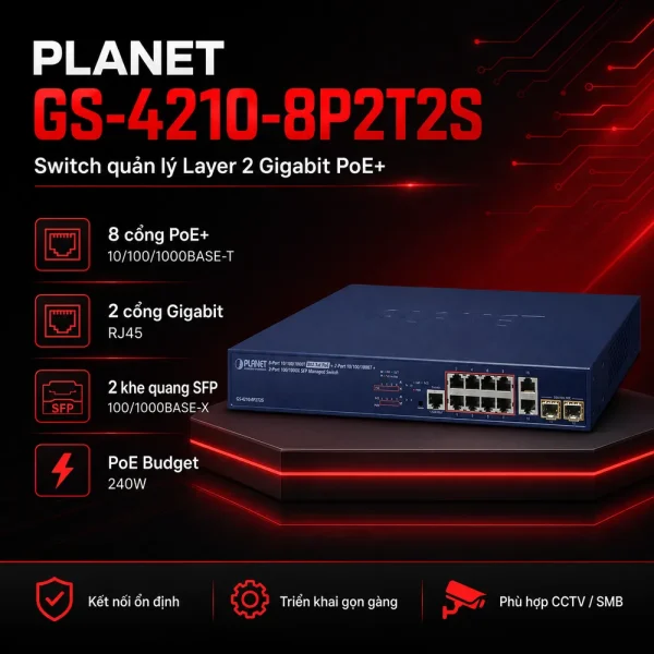 GS-4210-8P2T2S Switch quản lý 10 x 1G + 2x 1G mini-GBIC / SFP
